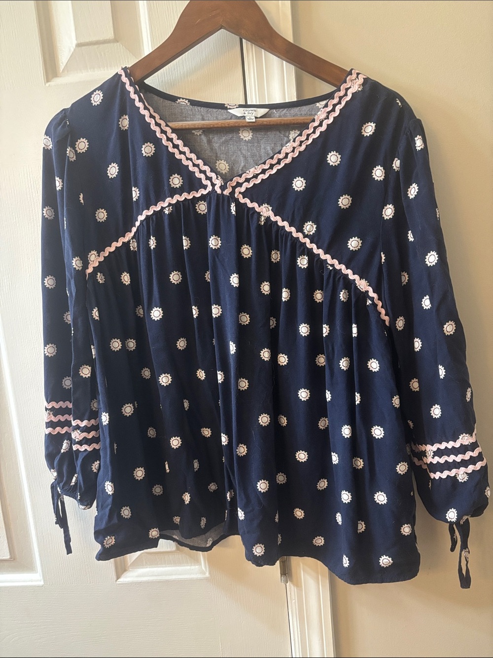 crown & ivy Navy Floral Tunic with Pink Rickrack Trim